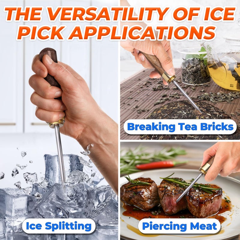 KETAR 3Pcs Ice Pick Stainless Steel Home Bar Tools - Portable Kitchen Equipment Icepick for Ice Bartender Tools Break The Ice Metal Pick Set - Ice Picks for Breaking Ice Tool Countertop Bar Camping Tools - Image 5